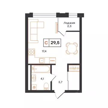 1-к кв. Тюменская область, Тюмень UNO жилой комплекс (29.5 м)