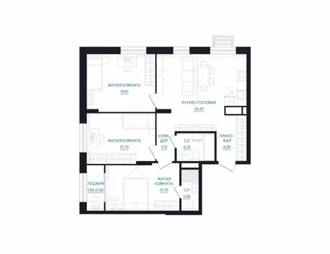 3-к кв. Свердловская область, Екатеринбург ул. Энтузиастов, 18 (83.6 ...