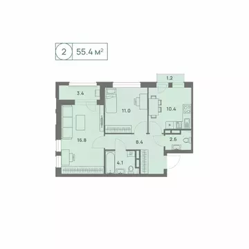 2-к кв. Пермский край, Пермь Трамвайная ул., 27 (55.4 м)