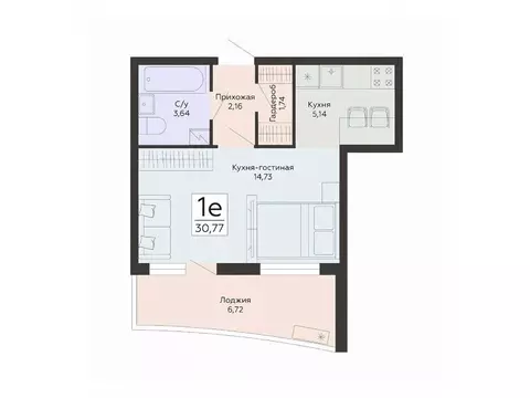 Студия Воронежская область, Воронеж ул. Туполева, 5Н (30.77 м)