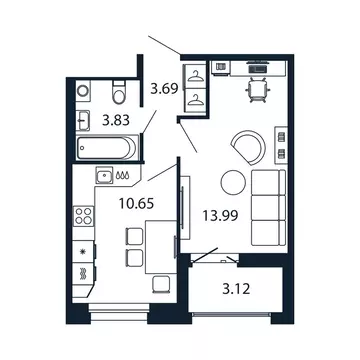 1-комнатная квартира: Новоселье, Центральная улица, 30к1 (32 м)