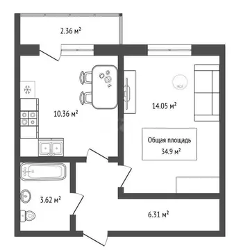 1-комнатная квартира: Бердск, Первомайская улица, 131А (34.9 м)