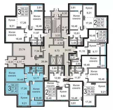 3-к кв. Калужская область, Калуга ул. Минская, 23к1 (81.42 м)