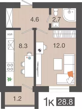 1-к кв. Калининградская область, Гурьевский муниципальный округ, пос. ...