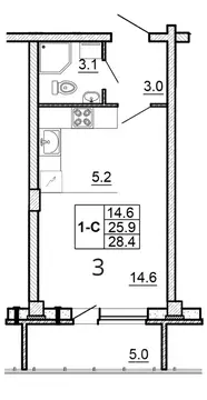 Студия Псковская область, Псков ул. Алексея Алехина, 14 (28.4 м)