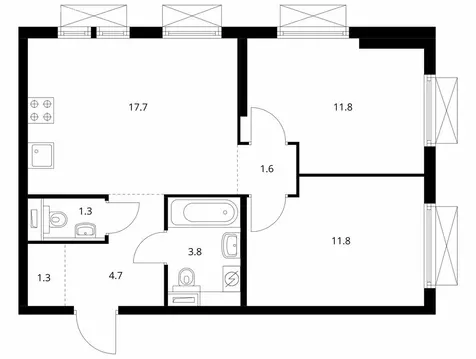2-комнатная квартира: Москва, жилой комплекс Кольская 8, 2.1 (52.8 м)