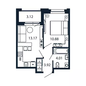 1-комнатная квартира: Новоселье, Центральная улица, 30к2 (31.3 м)