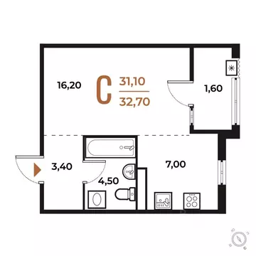 Студия Москва № 82 кв-л, Новое Летово жилой комплекс (32.7 м)