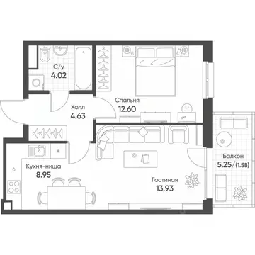 2-к кв. Татарстан, Казань Квартал Сюита жилой комплекс (45.8 м)