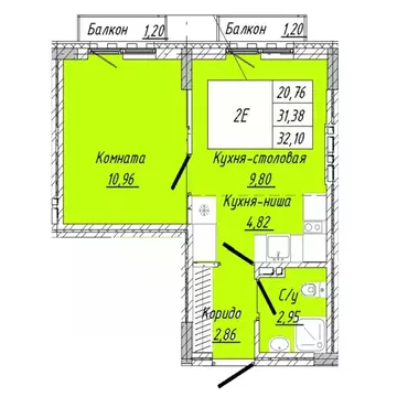 1-к кв. Омская область, Омск ул. 2-я Дачная (32.1 м)