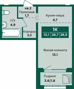 1-к кв. Алтайский край, Барнаул Камчатка жилой комплекс (28.5 м)