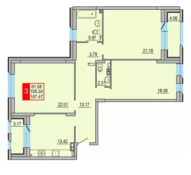 3-к кв. Тверская область, Тверь Петербургское ш. (107.47 м)