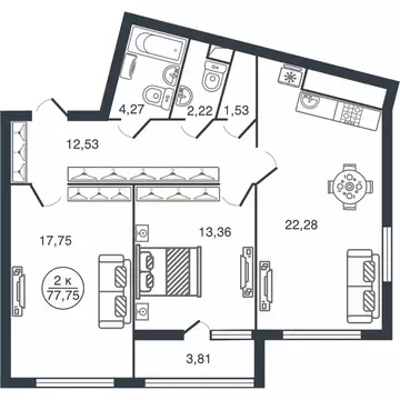 2-к кв. Тверская область, Тверь Бурашевское ш., 60 (77.75 м)