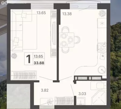 1-комнатная квартира: Сочи, Краснодонская улица, 44 (33.8 м)