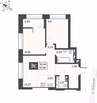 3-комнатная квартира: Новосибирск, жилой комплекс Астон.Геометрия ...