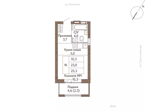 1-к кв. Алтайский край, Барнаул ул. Никитина, 1 (25.3 м)