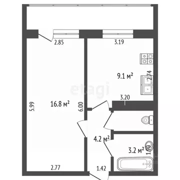 1-к кв. Вологодская область, Вологда Рабочая ул., 1Б (34.8 м)