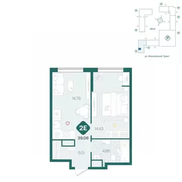 2-к кв. Тюменская область, Тюмень Сибирский жилой комплекс (39.06 м)