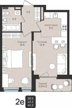 2-к кв. Пермский край, Пермь ул. Космонавта Беляева, 210 (45.2 м)