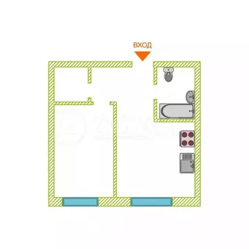 1-комнатная квартира: Тюмень, улица Республики, 204к12 (40 м)