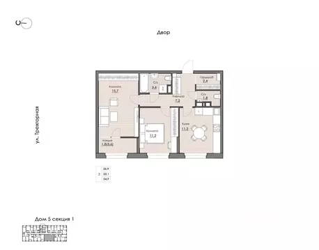 2-к кв. Хабаровский край, Хабаровск Воронежская ул., 159А (54.9 м)