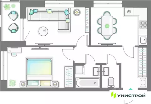 2-к кв. Татарстан, Казань Лето жилой комплекс (51.75 м)