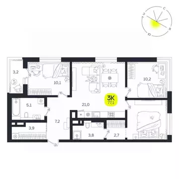 3-к кв. Свердловская область, Екатеринбург Южная Ботаника жилрайон, ...