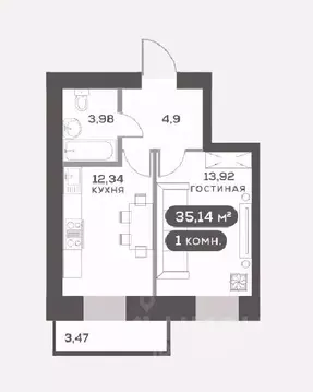 1-к кв. Красноярский край, Красноярск Академгородок мкр,  (35.14 м)