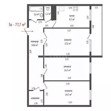 3-к кв. Свердловская область, Екатеринбург ул. Учителей, 12 (77.7 м)