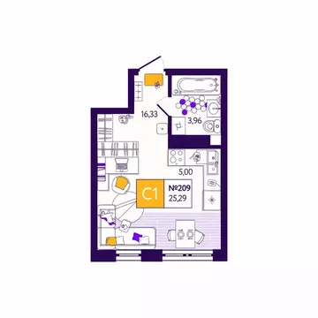Студия Тульская область, Тула Все и Сразу жилой комплекс (25.29 м)