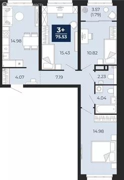 3-комнатная квартира: Тюмень, Камчатская улица, 109к1 (77.31 м)