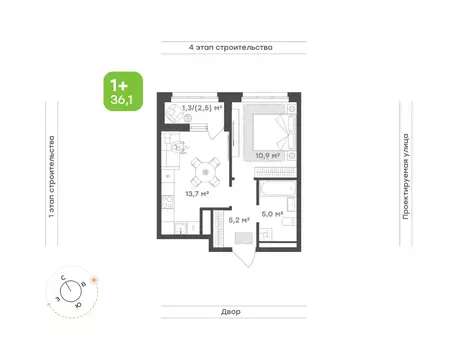 1-к кв. Татарстан, Набережные Челны ул. Николая Мальнева, 2А (36.1 м)