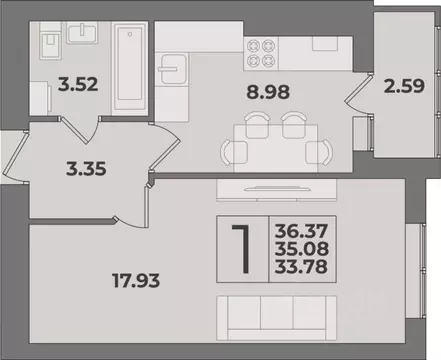 1-к кв. Калининградская область, Калининград Суздальская ул. (35.08 м)