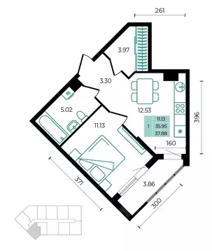 1-к кв. Адыгея, Майкопский район, пос. Тульский ул. Заречная (37.88 м)