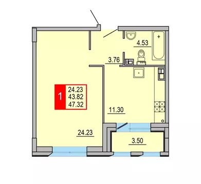 1-к кв. Тверская область, Тверь Петербургское ш. (47.32 м)