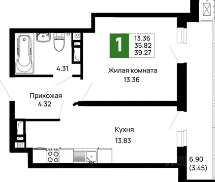 1-к кв. Адыгея, Майкоп 9 Мая ул., 14А (39.27 м)