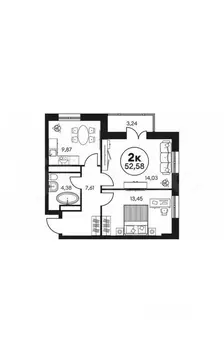 2-комнатная квартира: Ростов-на-Дону, улица Текучёва, 205 (52.7 м)
