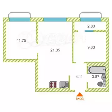 2-комнатная квартира: Тюмень, улица Фармана Салманова, 1 (53 м)