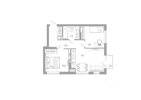 2-к кв. Астраханская область, Астрахань ул. Космонавтов, 18 с/1 (50.5 ...