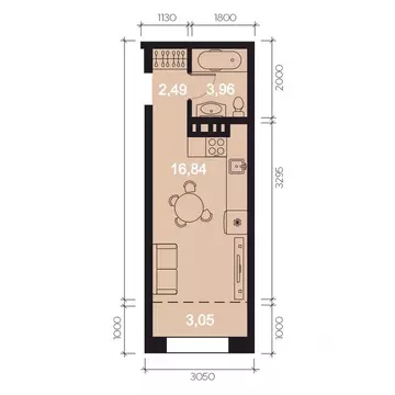 1-к кв. Иркутская область, Иркутск наб. Верхняя, 127 (26.34 м)
