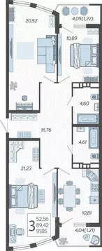 3-к кв. Краснодарский край, Краснодар Уральская ул., 100/6 (91.85 м)