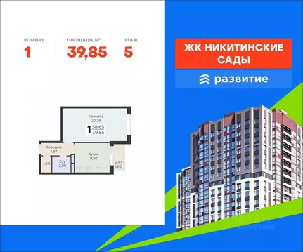 1-к кв. Воронежская область, Воронеж Никитинские сады жилой комплекс ...