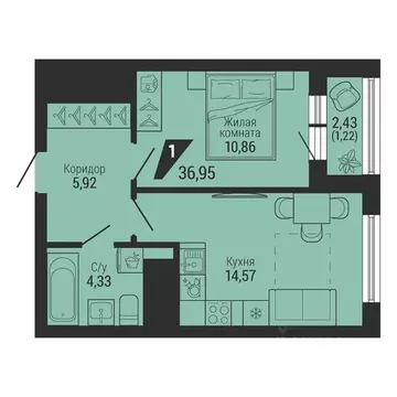 1-к кв. Свердловская область, Екатеринбург пер. Ученический, 4 (36.75 ...
