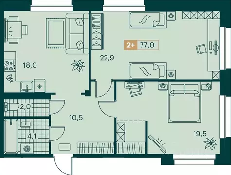 2-к кв. Ямало-Ненецкий АО, Новый Уренгой ул. Газовиков (77.0 м)