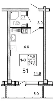 Студия Псковская область, Псков ул. Алексея Алехина, 14 (27.8 м)