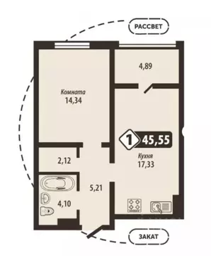 1-к кв. Брянская область, Брянск Школьный жилой комплекс (45.55 м)