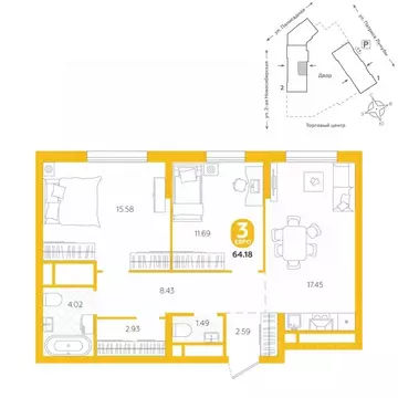 3-к кв. Свердловская область, Екатеринбург ул. Патриса Лумумбы, 4А ...