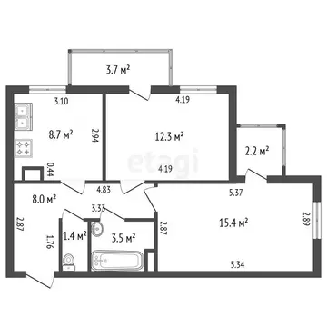 2-комнатная квартира: Санкт-Петербург, улица Доблести, 7к1 (49.3 м)