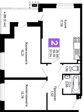 2-к кв. Адыгея, Майкоп 9 Мая ул., 14А (57.54 м)
