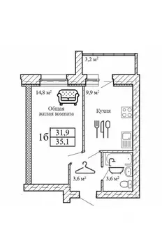 1-к кв. Тамбовская область, Тамбовский муниципальный округ, д. Крутые ...